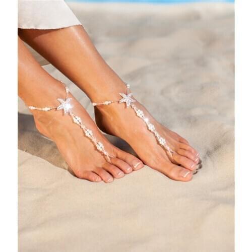 10pcs Women Ankle Bracelet Beach Imitation Pearl Barefoot Sandal Rhinestone Starfish Charms Foot Jewelry Toe Anklet Chain