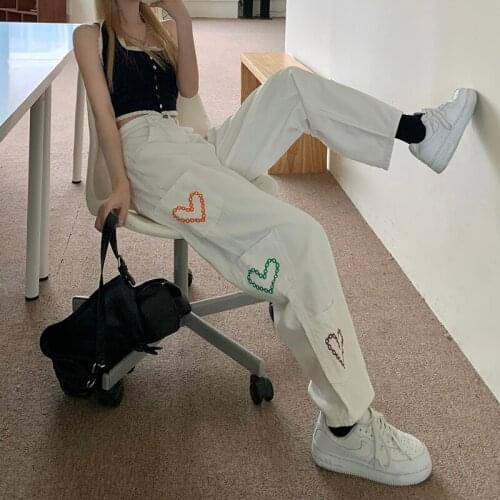 Pants WomenS Heart-Shaped Print Loose Wide-Leg Sports Pants Summer Tide Ins Cool Student Casual Sports Streetwear 2021
