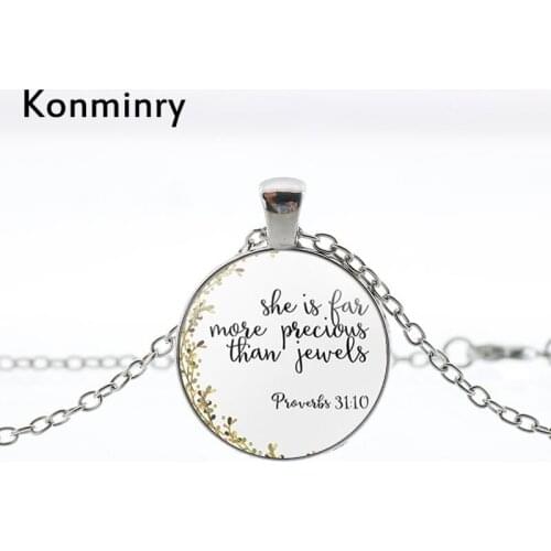 Proverbs 3 10 Necklaces Bible Verse She Is More Precious Than Pearls Glass Pendant Christian Faith Gifts Women Men Jewelry
