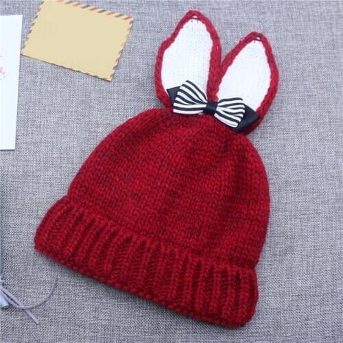 Children Knitted Hat With Cute Rabbit Ears Winter Warm Bowknot Beanie Hat Fashion High Quality Thick Cap