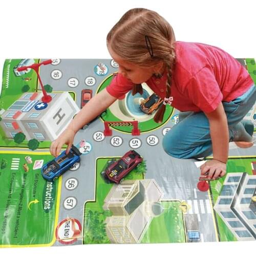 75x52cm City Traffic Road Map Play Playing Game Mat Interactive Educational Toy with Dice for Children Birthday Christmas Gift