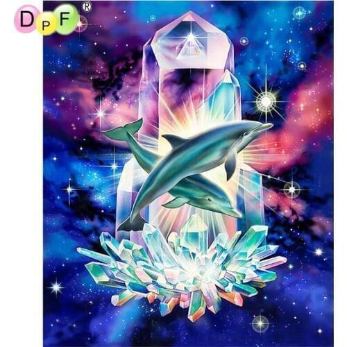 DPF DIY Magic Cube Cross Stitch art crafts Crystal column dolphin Diamond Embroidery 5D full Round Diamond Painting Mosaic Decor