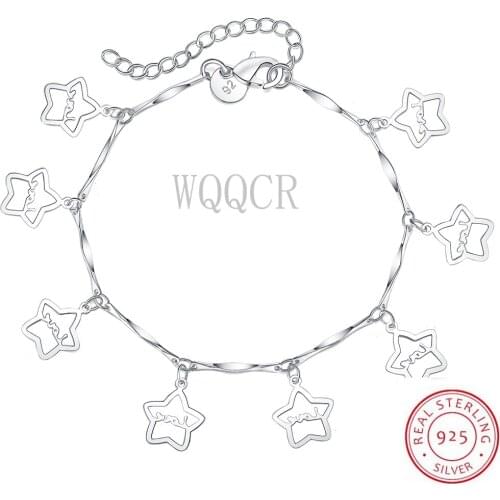 Hot selling fashion women 925 sterling silver bracelet women hollow five-pointed star pendant bracelet jewelry