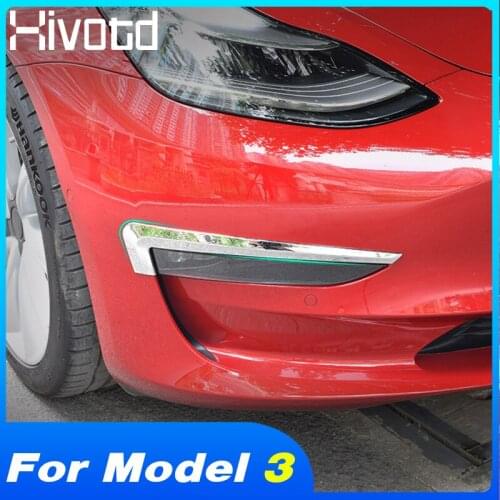 Hivotd For Tesla model 3 2018 2019 Car Front Fog Light Eyebrow Cover Trim ABS Chrome Lamp Frame Exterior Decoration Accessories