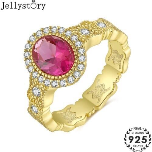 Jellystory classic 925 sterling silver jewelry ring with oval shape ruby emerald sapphire gemstone for female wedding gift rings