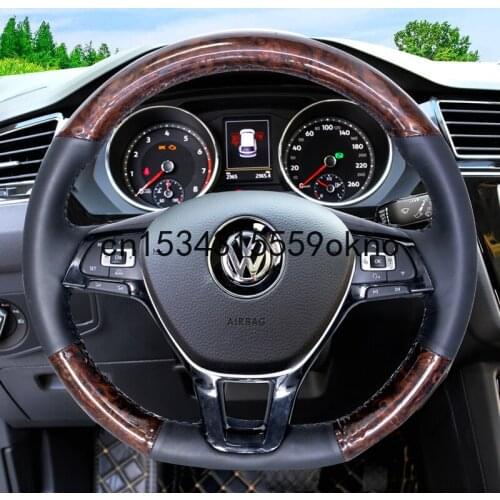 For VOLKSWAGEN T-Roc Teramont Magotan Hand Stitched Car Steering Wheel Cover Imitation Peach Grain Leather Interior