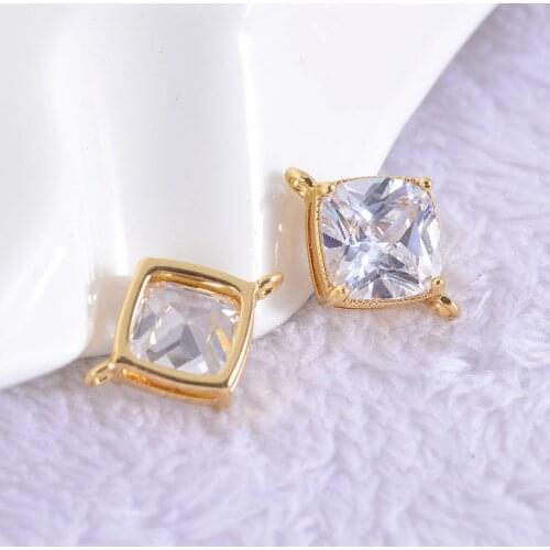 6PCS 6MM 8MM 24K Gold Color Brass with Zircon Square 2 hole Connector Charms High Quality Diy Jewelry Accessories
