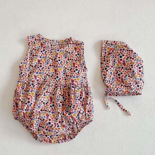 Summer New Baby Girl Bodysuit Floral Sleeveless Cotton Jumpsuit O-neck Infant Outfit Casual Toddle Clothes Send Hat