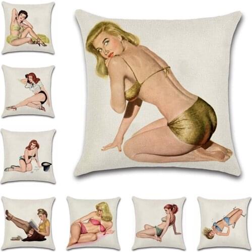 Retro sweet girls print linen polyester Cushion Cover decorative Home sofa chair car seat friend bedroom office gift pillowcase