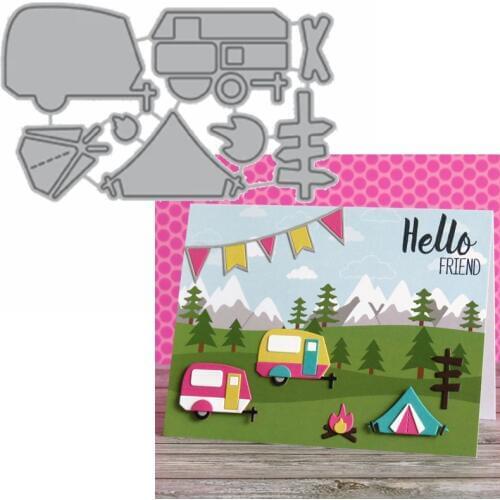 Camp Out Metal Cutting Dies Caravan Camp Bonfire Guideboard Die Cut For Card Making DIY Decoration New2019 Embossed Crafts Cards