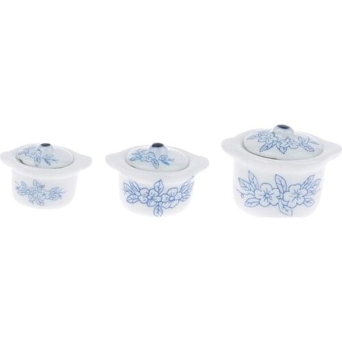 3pcs/set 1/12 Dollhouse Miniature Accessories Mini Soup Pot Food Simulation Kitchenware Model Toys for Doll House Decor