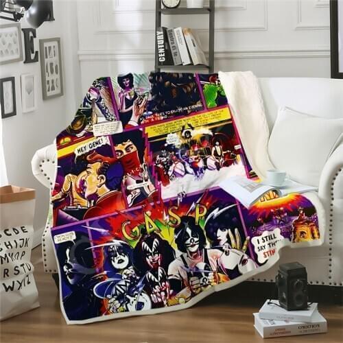 Fashion Sofa Travel Youth Bedding Throw Blankets Rock Kiss Band 3D Print Cartoon Blankets Bedspread for Plush Blanket Sofa Quilt