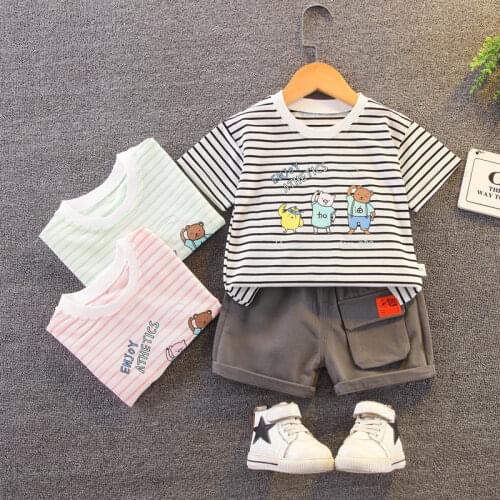 New Summer New Style Baby Girls Boys Clothing Kids Cloth Lovely Strips T-Shirt Shorts Infant Children Fashion Costume Tracksuits