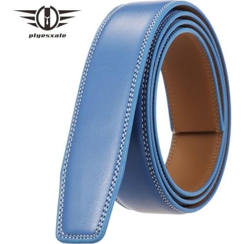 Plyesxale Mens Leather Belts Without Buckles 3.5cm Wide High Quality Automatic Leather Belt No Buckle Coffee Blue Yellow B287