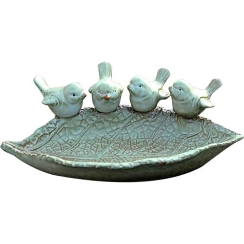 Leaf Tray Bird Feeder Multi-function Retro Fruit Plate Ceramic Bird Feeder Bowl Cinnabar Transmutation Glaze Durable Advantage