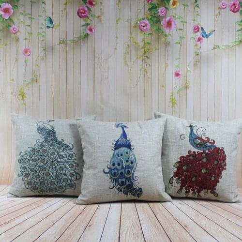 Peacock pillow cover, European court style animal cartoon watercolor Peacock throw pillow case pillowcase wholesale