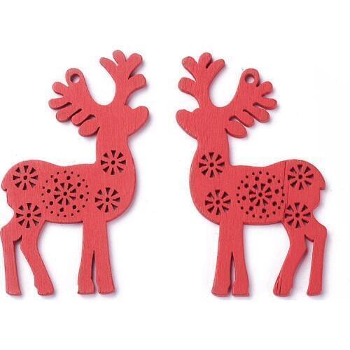 10pcs Christmas Themed Charms Santa Claus Elk Deer Snowflake Bell Star Shape Wood Pendants For Christmas Party Home Decoration