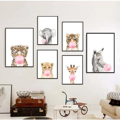 Bubble Blowing Animal Elephant Giraffe Nursery Wall Art Canvas Painting Posters And Prints Wall Pictures Baby Kids Room Décor