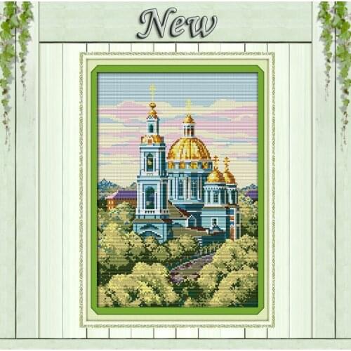 Russian building Scenery villa painting,Counted print on canvas DMC 14CT 11CT DIY Cross Stitch Needlework kits Embroidery Sets