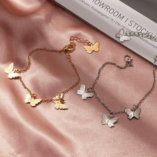 Silver Color Chian Single Layer Butterfly Bracelet Simple Girls Sweet Butterfly Pendant Charm Bracelets Hand Jewelry Gifts