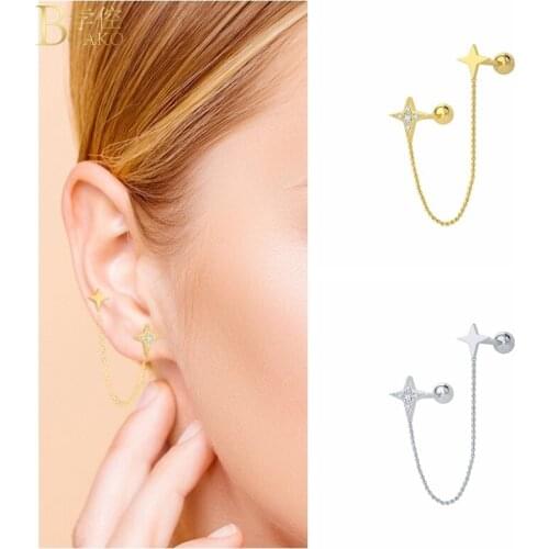 BOAKO 1pcs 925 Sterling Silver Earring For Women Pendiente Plata Crystal CZ Stud Earing Luxury Jewelry Girl Star Piercing Earing