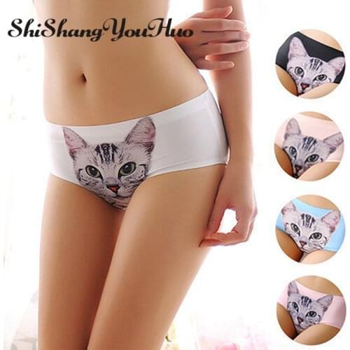 Shishangyouhuo Secret Women Seamless Panties Briefs Girl Ultra-thin Brand 3D Print Cats Printing Underwear Female Ladies VS03