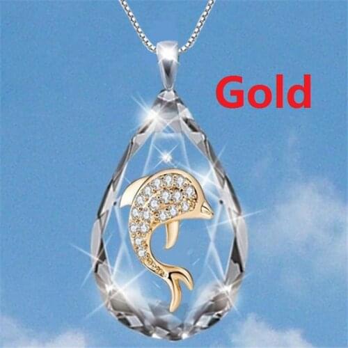 Drop-Shaped Crystal Pendant Necklace Womens Necklace Austrian Rhinestone Inlaid Dolphin Pattern Pendant Accessories Accessories