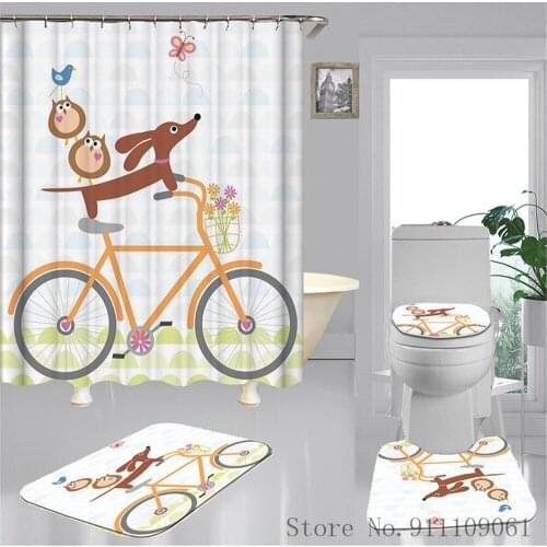 Cartoon Animal 3D Printing Shower Curtain Waterproof Mildewproof Bathroom Partition Curtain Non-slip Bath Toilet Mat Home Decor