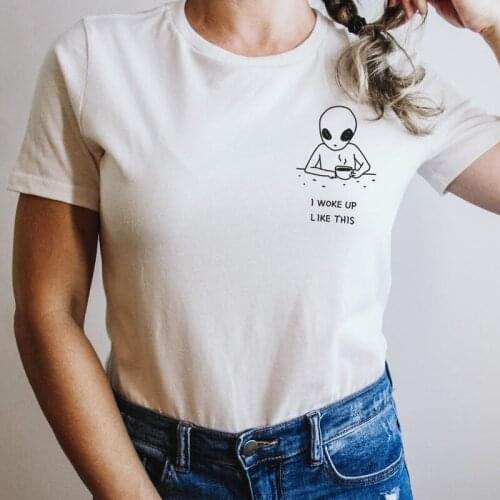 I Woke Up Like This Alien Pocket T-shirt Casual Unisex Hipster Grunge Tshirt Funny Women Graphic Outer Space Top Tee Shirt