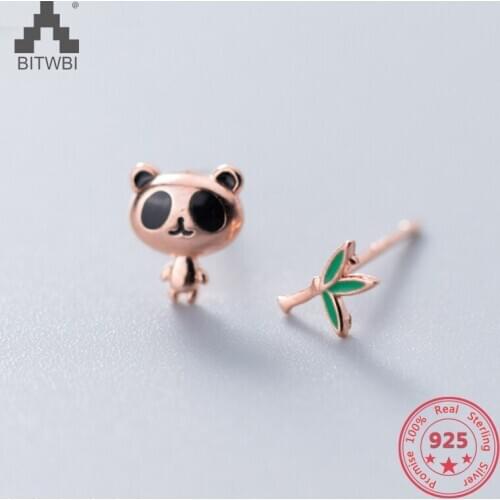 Hot 100% 925 Sterling Silver Minimalism Simple Fashion Panda Bamboo Stud Earring Fashion Jewelry for Womem