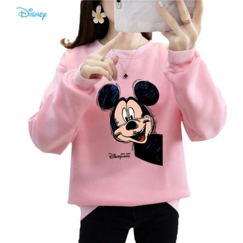 Disney Anime Mickey Mouse 90s Aesthetic Sweatshirts for Women Autumn Winter 2021 Long Sleeve Fleece Thick Warm Pullover Tops Y2K