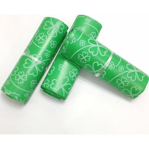 100Pcs Green Plastic Courier Bag Four-leaf Clover Printing Shipping Mailing Bag Thicken Postal Poly Mailers 17x28cm/28x42cm