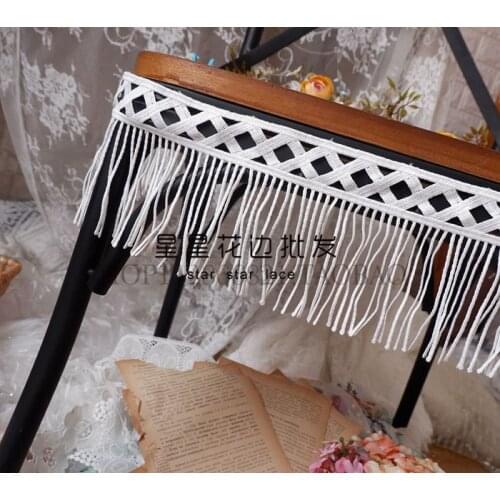 12cm White Hanging Milk Silk Lace Fringed Trim Embroidered Lace Ribbon Appliques Tassel Lace Trimmings For Sewing Accessories
