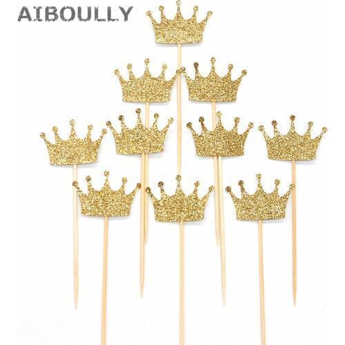 20pcs Glitter Cupcake Toppers Twinkle Princess Paper Crown Cake Decoration Wedding Baby Shower Party Celebration Favors