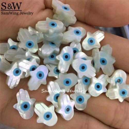 20pcs/lot) Factory direct sale Size 12*16mm genuine mother of pearl shell fatima hand bead loose hamsa mop bead