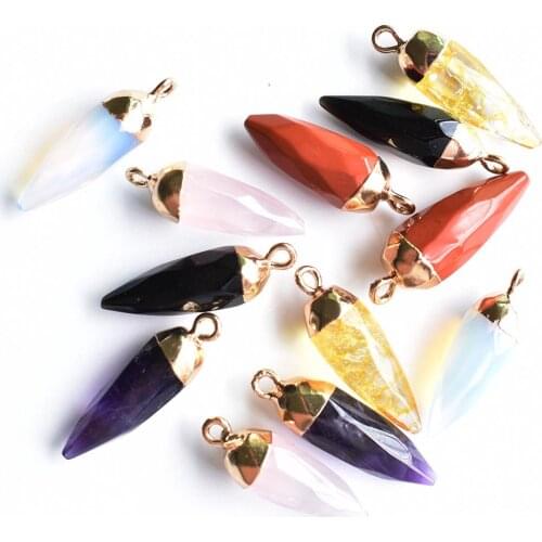 2020 Hot selling Natural Carved Amethysts Quartz 24k Gold Necklace Earrings Pendant DIY for jewelry making 12pcs/lot wholesale