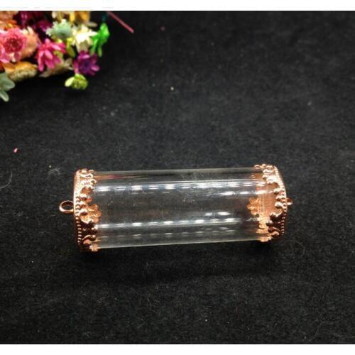 3sets/lot 40*15mm clear open tube glass globe rose gold glass bottle glass vail pandent fashion diy jewelry necklace glass dome