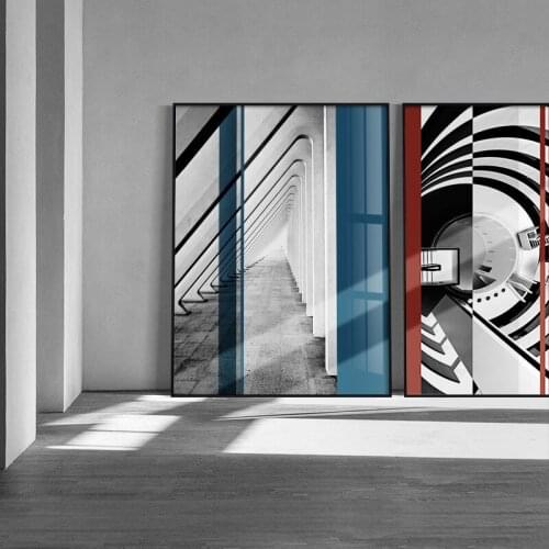 Abstarct Nordic Modern Black Building Geometry Stairs Wall Poster Print Canvas Painting Art for Living Room Picture Home Decor