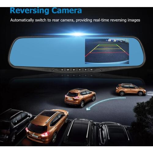 4.3'' Dual Lens Car DVR Camera Dash Cam Rear View Mirror Camera FHD 1080P Vehicle Camcorder Video Recorder allow parking monitor