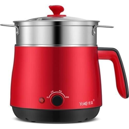 Household Dorm room Electric Skillet Stainless Steel Red Mini Electric Cooking Pot 1.5L Can be insulated Electric Caldron