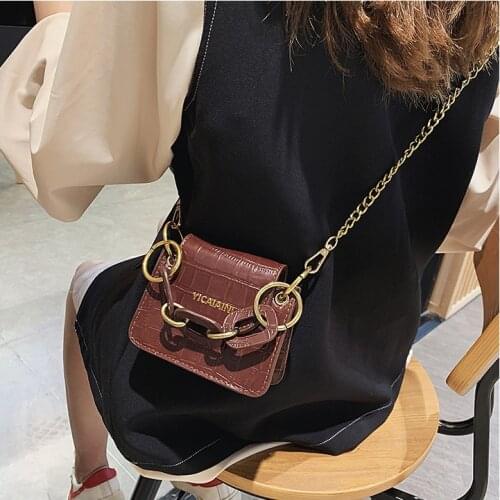 Elegant Female Mini bag New PU Leather Womens Designer Handbags Crocodile pattern Chain Shoulder bag Trendy Messenger Bags