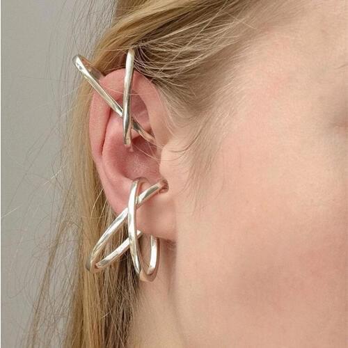 HUANZHI 2019 Trend Personality Punk Geometric Cross Arc Irregular Metal Ear clip Earrings for Women Girl Party Jewelry Gift