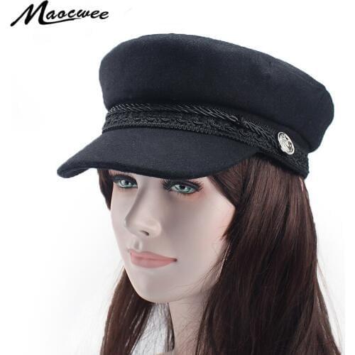 Spring Autumn Hats Women Flat Top Octagonal Cap Button Army Caps Sun Visor Hat Gorras Casquette Touca Black Girl Newsboy Hat