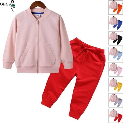 Childrens Clothing Suits Autumn Casual Boys Girls Pink Zipper Coat jacket +Casual Pants 2Pcs/Sets Unisex Sweatshirts Sport Suit