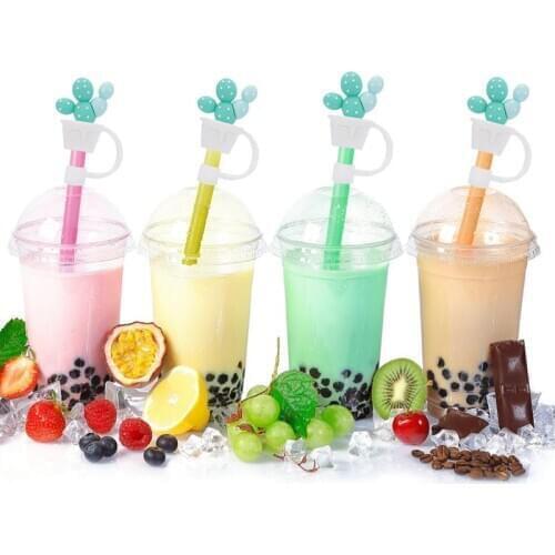 2Pcs Adorable Silicone Straw Dust Plugs Straw Beverage Protective Caps Kitchen Tool Drinkware(Cactus)