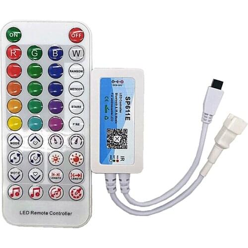SP611E WS2812B WS2811 Music Controller Built In Mic Dual Signal Addressable Pixels LED RGB Strip Light IOS/Android App DC5V-24