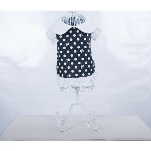 Summer Sweet Puppy Dress Cute Dog Lapel Princess Lace Floral Dress Teddy Cotton Breathable Skirt Pet Dress Black Polka Dot