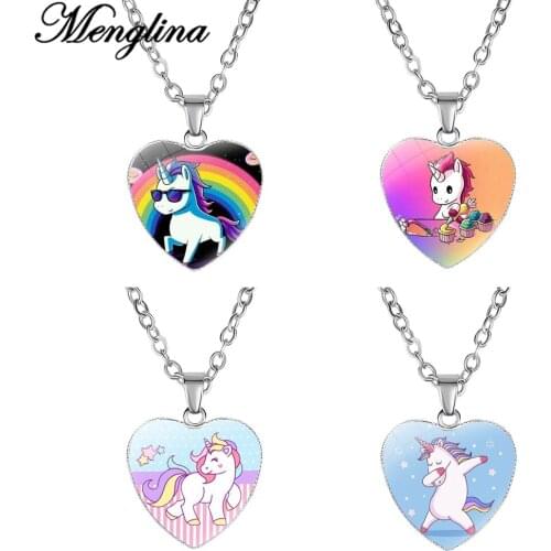 Menglina Fashion Cute Glass Cabochon Cartoon Horse Pendant Necklace Lovely Heart Metal Charm Chokers Necklaces for Women Girls