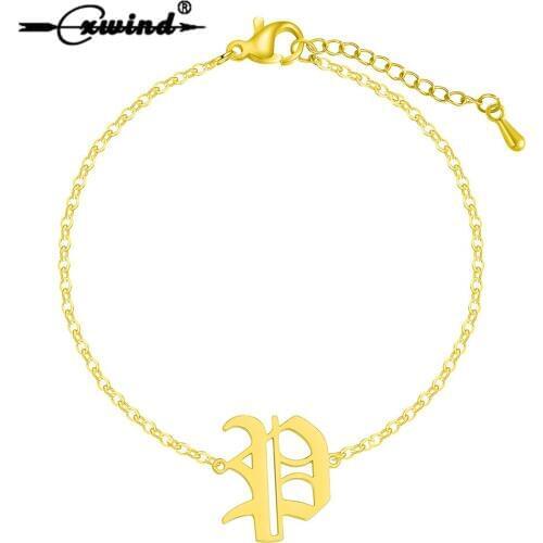 Cxwind Fashion Letter Jewelry Letter P Cuff Bracelet for Women/Men Stainless Steel Couple Love Bracelets & Bangles Bijoux Gift