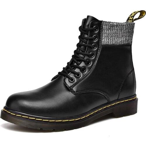 Mens and womens high-end leather Martin boots, fashion casual plus size tooling boots, plus velvet warm couple leather boots